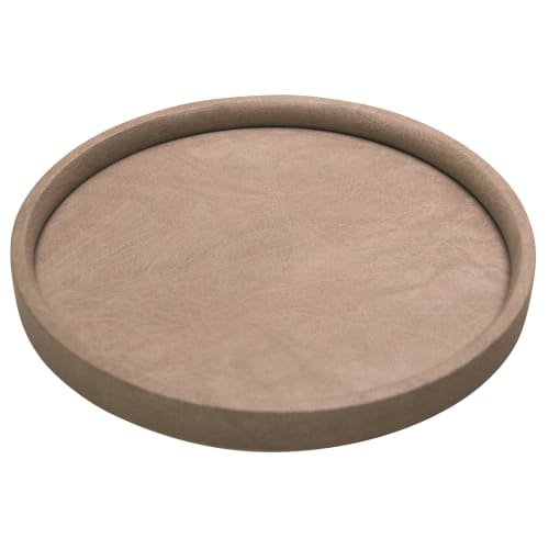 Glamour Line Round Plush Leatherette Tray, Taupe